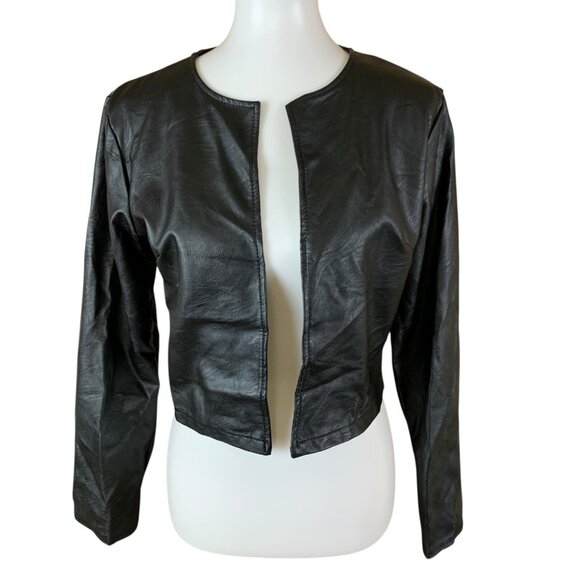 Krisp London Black Faux Leather Cropped Jacket Made In Italy Minimalist Chic M - Picture 1 of 5